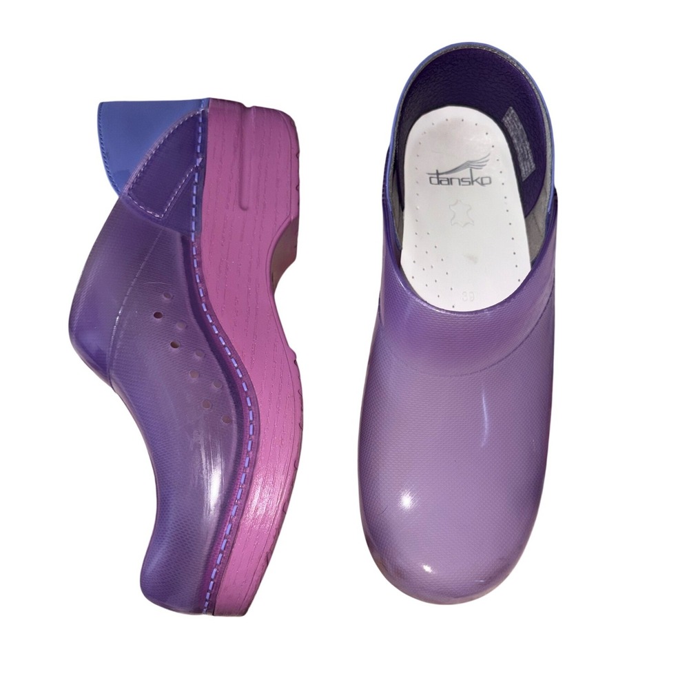 Dansko Purple Translucent Clogs sz 39 Excellent Preowned